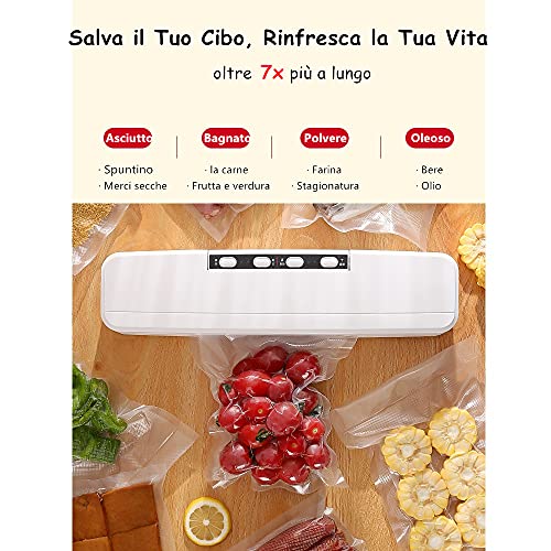 Macchina Sottovuoto per Alimenti, 2 in 1 Professionale Sottovuoto Macchina, Automatica Portatile la Macchina Sottovuoto, Macchina per Sottovuoto Foodsaver con 10 Sacchetti (Bianca)