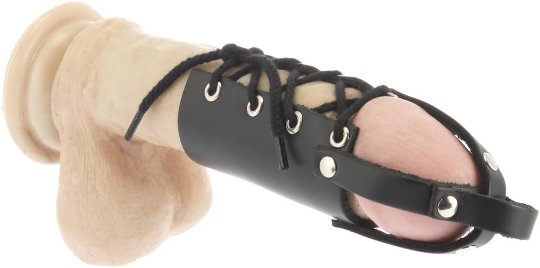 Leather Cock Ring with Penis Tube, Black