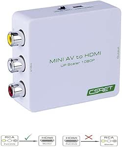 HDMI Converter, CSRET Full HD 3 RCA CVBS Composite AV to HDMI Converter Adapter Upscaler 1080P with USB Charging Cable, Supporting PAL/NTSC for TV/PC/ PS3/ STB/Xbox VHS/Blue-Ray DVD Players