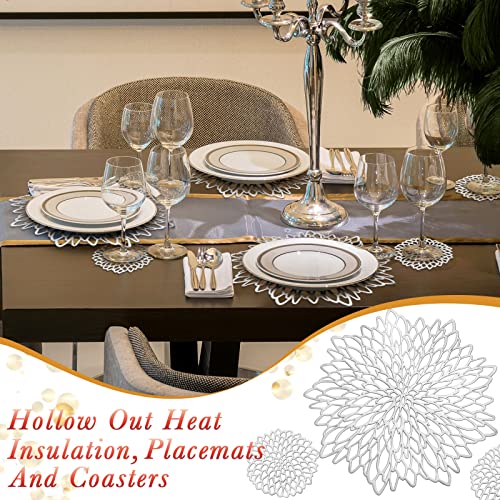 Round Pressed Vinyl Placemats Metallic Place Mat Coaster Set Including