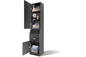 EILLEO Wall Mount Salon Barber Station Hair Stylist Equipment, Beauty Salon Cabinet with a 3-Tier Storage Shelf with Door, Large Storage Cabinet & 3 Hair Dryer Holders