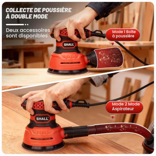 SHALL 350W Eccentric Sanders, with 30 sanding sheets, 125 mm hand tool, dust suction function, suitable for sanding, polishing and woodworking.