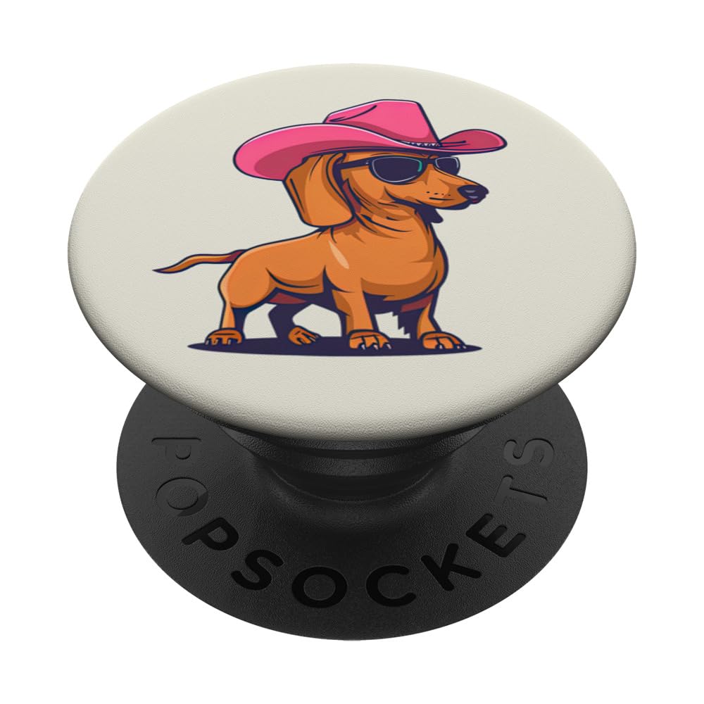 Cute Dachshund Pink Cowboy Hat Wiener Sausage Dog Puppy PopSockets Swappable PopGrip