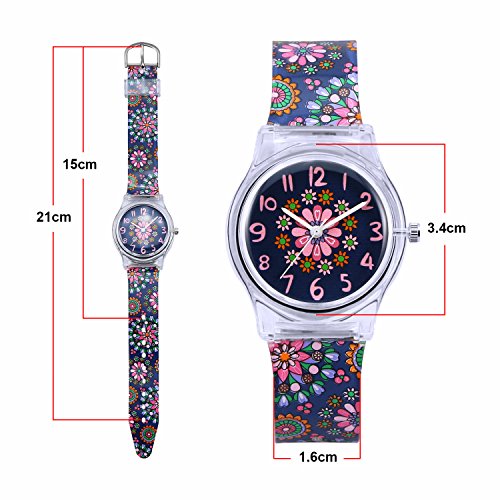 Zeiger Kids Children Girls Women Teen Watch Time Teacher Watch with Silicon Band(Black Small Floral) - Thumbnail 7