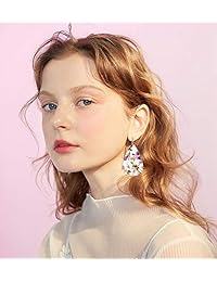 Finrezio - Juego de 8 pares de pendientes de piel ligeros con diseño de lágrima y hojas con estampado de leopardo, para mujeres y niñas