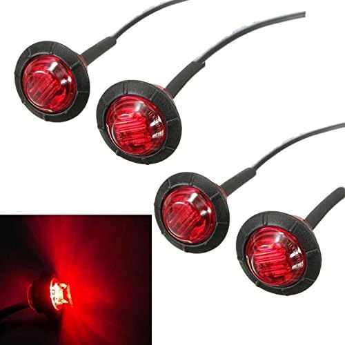 Partsbox 4pcs Red LED Round Front Rear Side Marker Light Car Truck Trailer Jeep Indicator
