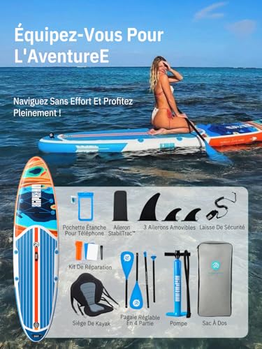 Niphean Paddle Gonflable Adulte avec Tous Les Accessoires, 320cm Planches de Stand Up Paddle Gonflables pour Tous Les Niveaux, Sup avec Capacité 200 kg pour 2 Personnes, Paddle Gonflable avec Siège