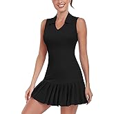 WOWENY Tennis Golf Dress for Women Pleated with Built in Shorts and Pockets Sleeveless Workout Athletic Dresses