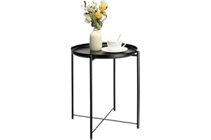 danpinera Metal Black Side Table for Small Spaces Outdoor Patio Table Round Metal Coffee Table Waterproof Removable Tray Table for Living Room Bedroom Balcony Office Black