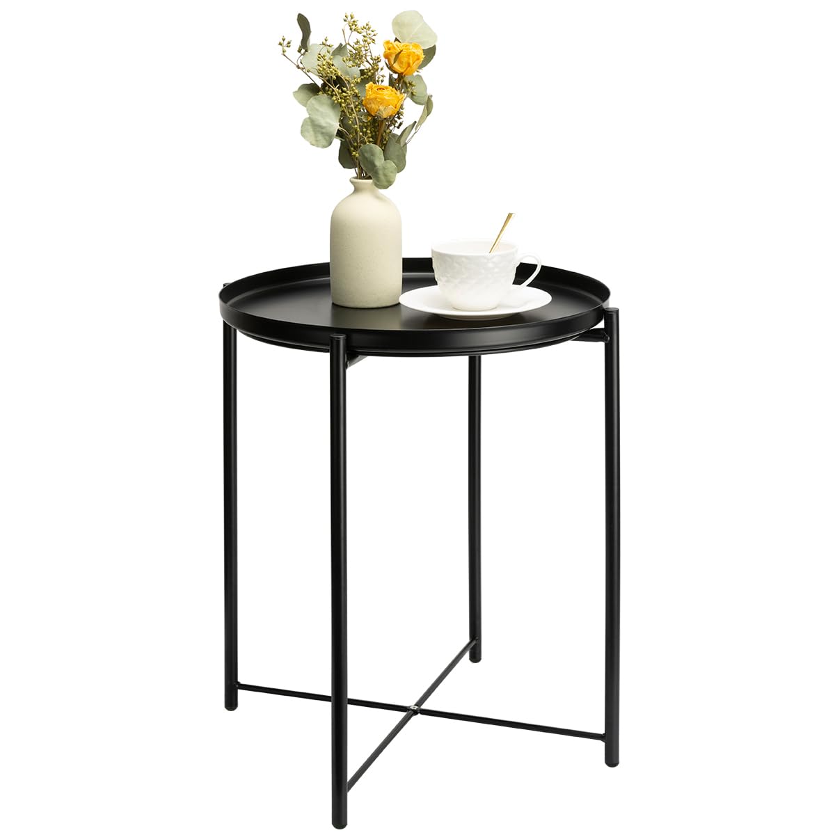 Metal Side Table Black Side Table for Small Spaces Outdoor Patio