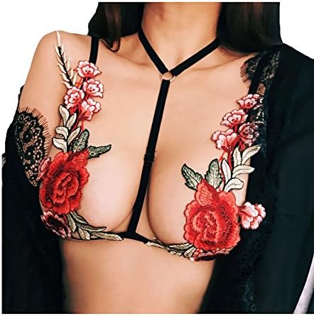 Hengguang Women's Sexy Deep V Underwear Embroidery Flower Pattern Elastic Lingerie Bra Black M