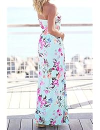 FOUNDO - Vestido largo para mujer con estampado floral, sin tirantes, estilo bohemio