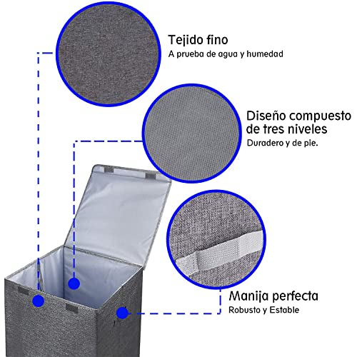 Cesto para la Colada, Cesto para Ropa Sucia 100L con Capacidad Extra Grande, Cesto para Ropa Sucia Plegable, Revestimiento de Impermeabilización de Terileno Canasta de Lavandería(gris)
