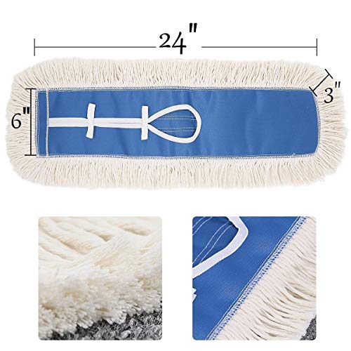 6 Pack 24'' Industrial Strength Cotton Dust Mop Head Refill Thick Tufted Replacement Head for Home, Industrial and Commercial Use Fits Standard Size Mop Frame Perfect for Hardwood, Laminate, Concrete
