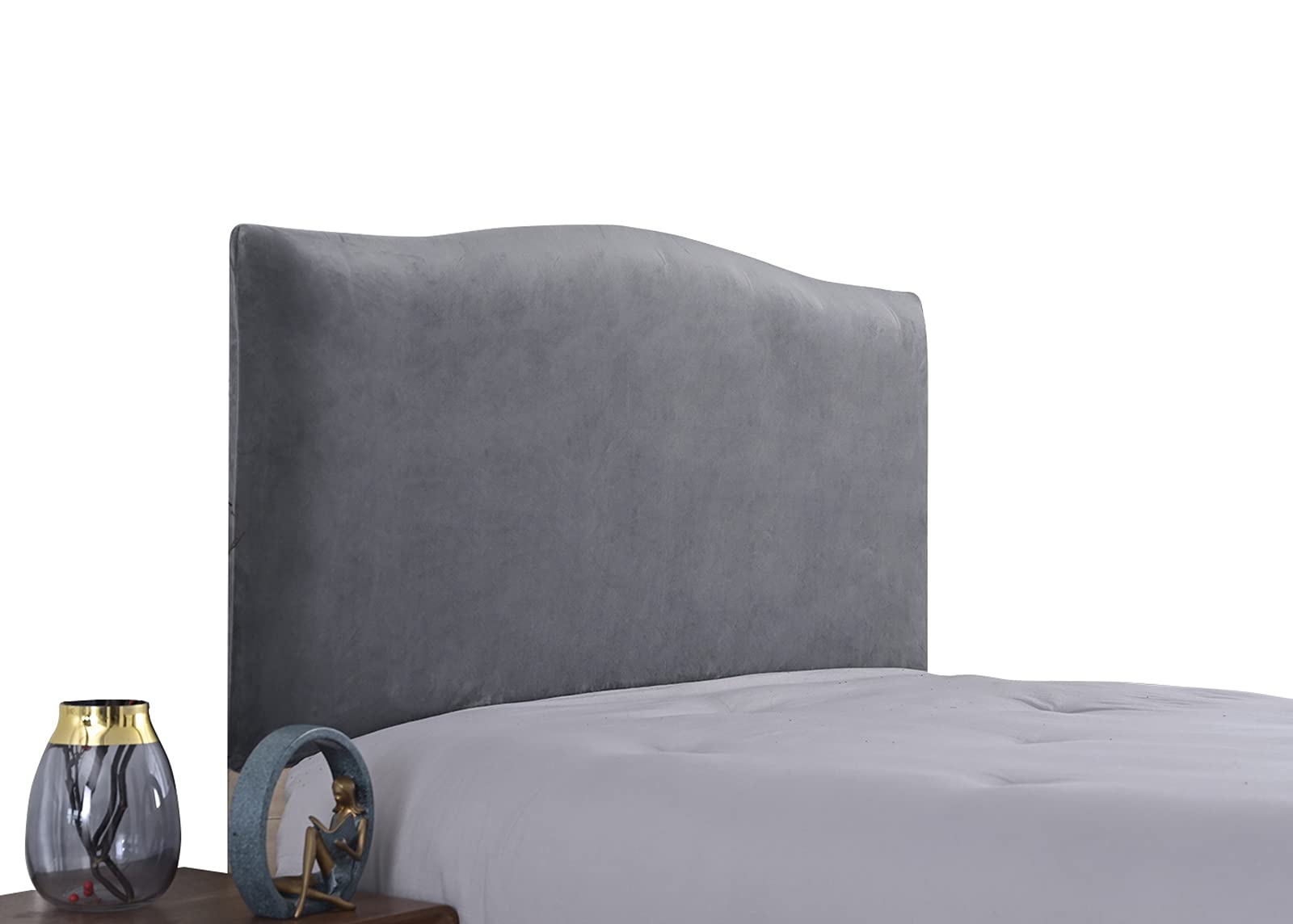 WINS Headboard Cover Stretch Velvet Headboard Protector Cover Headboard Decor Dustproof for Single Double King Size Beds Charcoal Grey