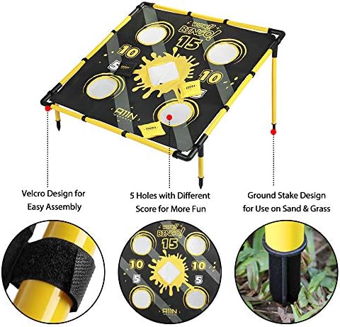 A black and red bean bag for cornhole toss game, with a white a11n logo on it.