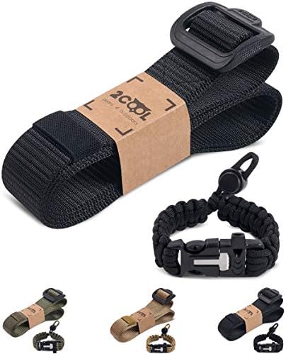 2COOL Gears Tactical Belt Set with Paracord Bracelet Non Metallic Buckle 1.5 inch Adjustable Size Duty Work Nylon Web Security Army Military Belts for Men and Women