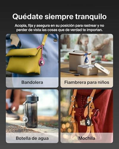 Funda AirTag con Correa, Llavero AirTag Resistente a los Arañazos, Banda para Aro de Llavero, Frontal Abierto y Bordes Elevados, Cubierta, Localizador de Llaves, Mascotas y Maletas, Blanco