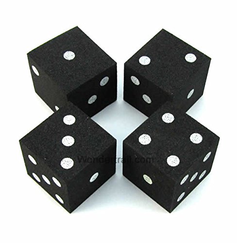 WKP10928E4 Black Foam Dice with White Pips D6 25mm (1in) Pack of 4 Dice Koplow Games