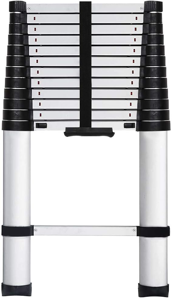[One Push Closed] Aluminum Telescoping Ladder 12.5 ft, Max Reach 16 ft, 330 lb Max Capacity, Soft-Close System, Pinch-Free Locking for Industrial Household Daily or Emergency Use
