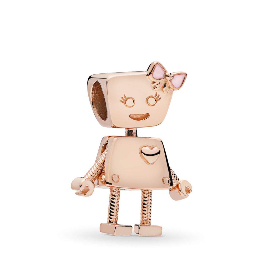 FGT Rose Gold Little Robot Charm for Bracelets Necklaces Pendants Heart Bow Gift for Women Girls Daughter Wife Sister Granddaughter Mother Auntie Family Birthday Valentine
