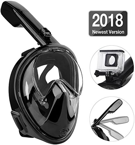 Foldable 180° Full Face Snorkel Mask, Panoramic View Free Breathing Snorkeling Mask, Detachable Camera Mount Pivot Full Face Diving Mask Waterproof Anti-Fog Adjustable Head Straps for Adults, Youths