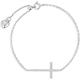 ZDaoben Dainty Cross Bracelet for Women 925 Sterling Silver, Cubic Zirconia Adjustable Bracelet 7inch 8inch