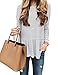 ZXZY Women Pleated Frill Hem Round Neck Long Sleeve Stripe Shirt Tops Blouse Tee