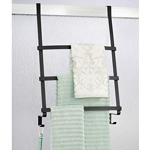 mDesign Modern Decorative Metal Over Shower Door Towel Rack Holder