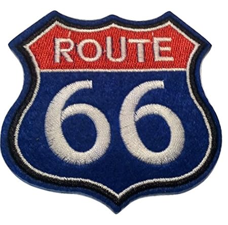 b2see Iron on Bügel Patches Aufnäher Bügelbilder Aufbügler Applikation Kleidung Route 66 USA 8 x 8 cm
