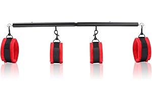 CLADELE 3 in 1 Heavy Duty Stainless Steel Expandable Spreader Bar with 4pcs Furry Red Adjustable Straps,Workout Bar for Home Gym Training Bar,Portable Detachable Pilates Kit