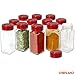 ChefLand 12-pack Glass Spice Jars with Shaker Top and Red Cap - Classic Square Bottles Design for Storing and Dispensing Spices - Height: 4.1