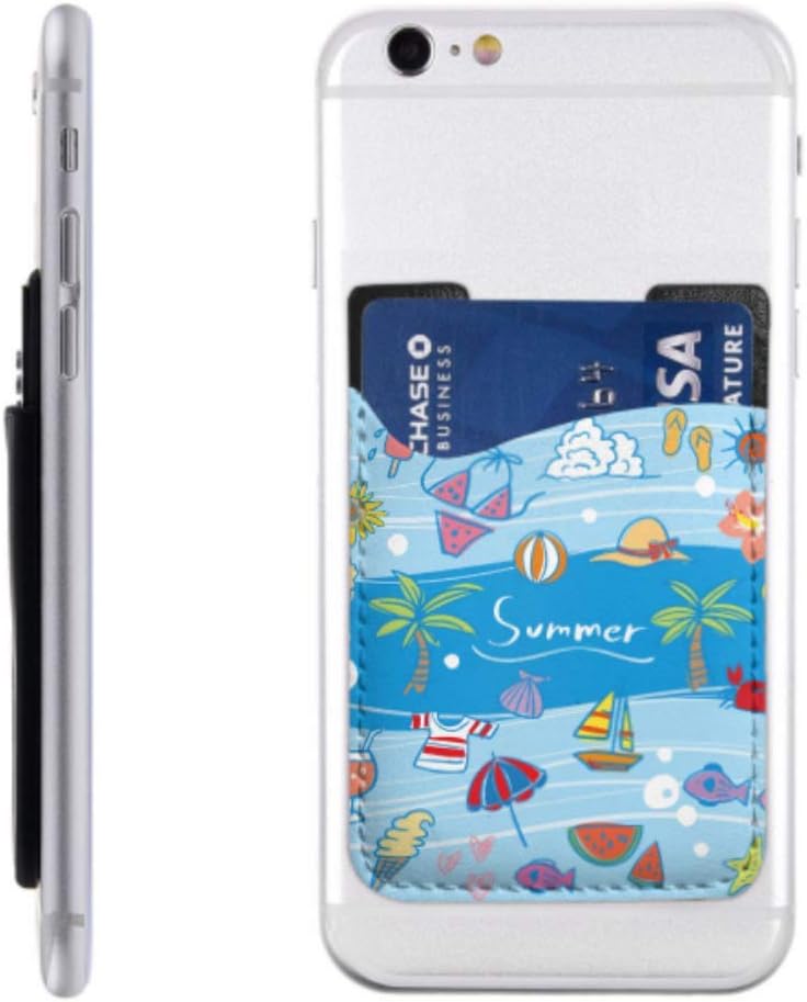 Travel Credit Card Holder Travel Vacation and Summer Icons Credit Card Phone Holder with 3m Adhesive Stick-on Fits iPhone Android Most Smartphones Mens Credit Card Holders Designer Credit Card Holde