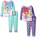 Nickelodeon Little Girls' Toddler Shimmer and Shine 4-Piece Pajama Set, Assorted, 3T