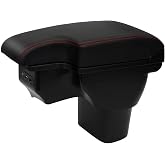 HRCHCG Center Console Armrest for Nissan Juke 2011-2017,2 USB+1 USB-C Ports | Car Center Console Armrest Box,Double-Layer Storage,2 USB+1 USB-C ,Integrated Base,PU Leather,Easy Installation,Red Stitching