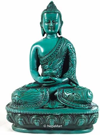 Detailed Buddhist Healing Amitaba Buddha Religious Figurine Medium Sized from Nepal (Green)