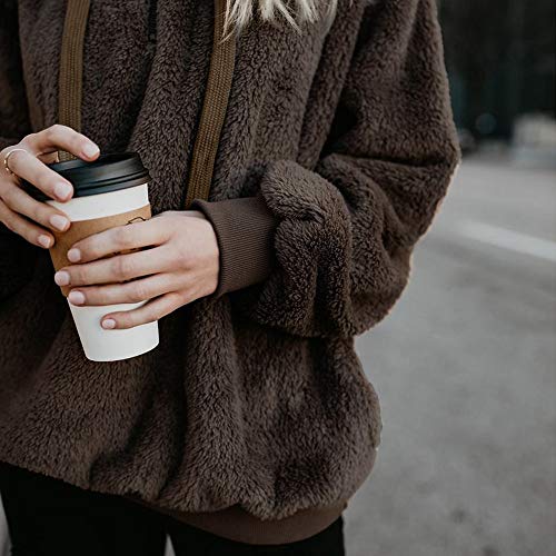 Liraly Pullovers For Women Plus Size Ladies Warm Fluffy Winter Top Hoodie Sweatshirt Hooded Pullover Jumper(Brown A,US-12 /CN-L2)