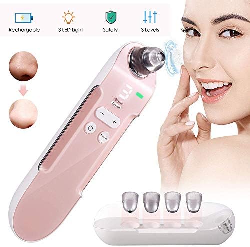 LKJCZ Blackhead Remover Pore Vacuum Cleaner Rechargeable Pore Extractor with 4 replaceable vacuum tips and 3 modes: neutral, oily, dry skin,cleansing the skin and preventing wrinkles,Pink