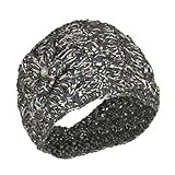 Cute Tinsel Sparkle Winter Knit Headband w/ Crochet Flower, Acrylic Ear Warmer