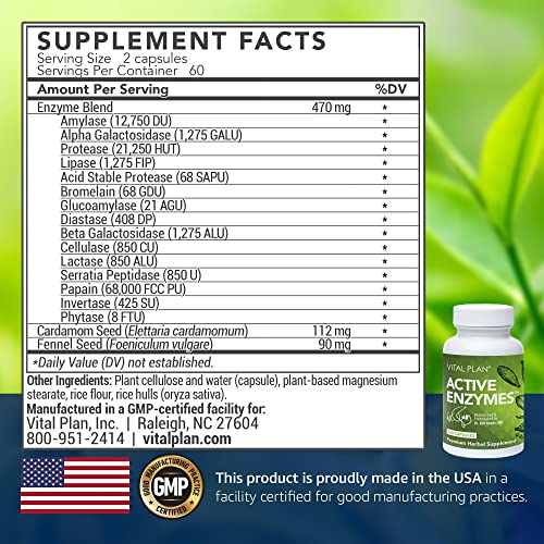 Vital Plan Active Enzymes Supplement by Dr. Bill Rawls Digestive Enzymes for Gut Health