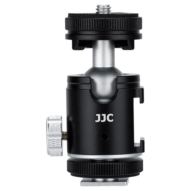 JJC Aluminum Mini Ball Head Adaptor with 1/4" Screw + Cold Shoe, Tripod Head & Adaptor Base 360° Rotatable for Camera Tripods Monopods Light Mic, Max. Load 3.5 kg