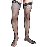 Mens Fishnet Stockings Lace Top Legs Long Tube Transparent High Thigh Stocking