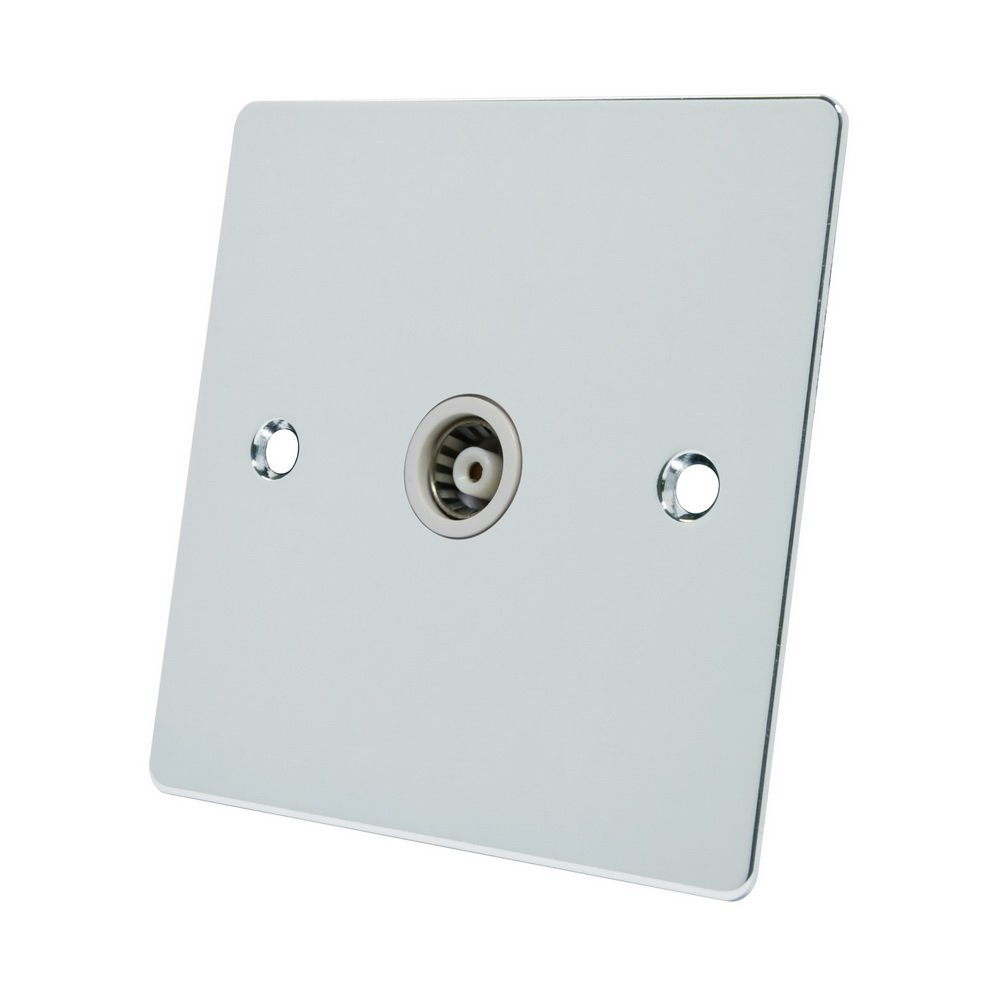 Alliance Electrical FPC1GTVWH White Insert 1 Gang Flat Coaxial Female TV Socket - Polished Chrome