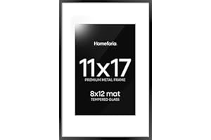 Homeforia 11 x 17 Picture Frame Black, High End Metal 11x17 Poster Frames with Mat 8x12 for Photo, 11 x 17 Black Frame Matted to 8 x 12 inch Print, 17x11 Thin Frame, Tempered Glass, Wall Kit, Set of 1