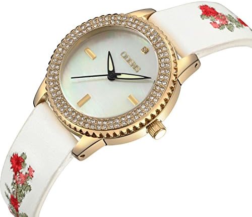 Audions Women's Quartz Rhinestone Gold Watch with Flower Leather Watch band,Casual Sports Dress Analog Wrist Watches for Girls