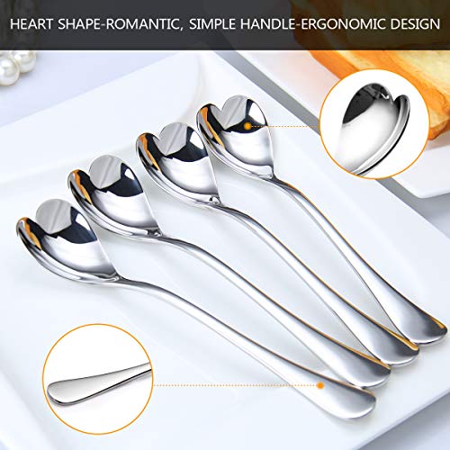 HISSF Heart Shaped Spoons, 18/10 Stainless Steel Spoon Set, Dessert Spoon, Ice Cream Spoons, Stirring Spoon for Tea, Cocktail, Sugar, Ice Cream, Christmas Cute Valentine's Day gift,Set of 4-6.7 Inches