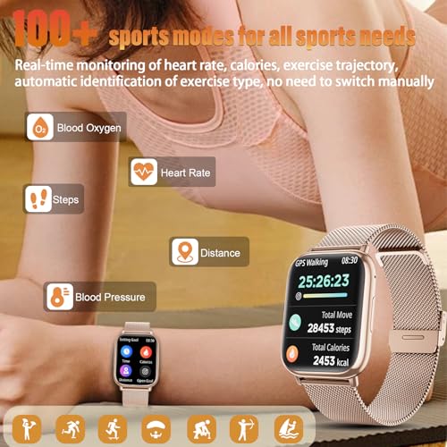 Women's Smart Watch with Bluetooth Calling, 1.83 Inch HD Smartwatch with 24H Heart Rate, SpO2, Sleep, IP68 Pedometer 120+ Sports Modes Fitness Tracker for Android iOS Rose Gold (Roségold)