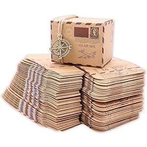 Cajas de papel, Floratek, 50 unidades, de papel de estraza, para regalos de boda, caramelos, fiestas, estilo vintage marrón