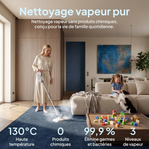 Livatro Balai vapeur 13 en 1 avec nettoyeur à main amovible | Réservoir XL 500 ml · 1500 W · Vapeur 130 °C · 3 niveaux · Câble 5 m · Sans produits chimiques