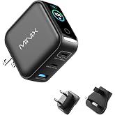 MINIX 100W 3-Port GaN USB C Fast Charger Block with Smart Display, Foldable | Ultra-Compact Laptop Travel Wall Adapter, Touch Control for MacBook Pro, iPhone 17/16, iPad, Galaxy S25/24 (Non-Battery)